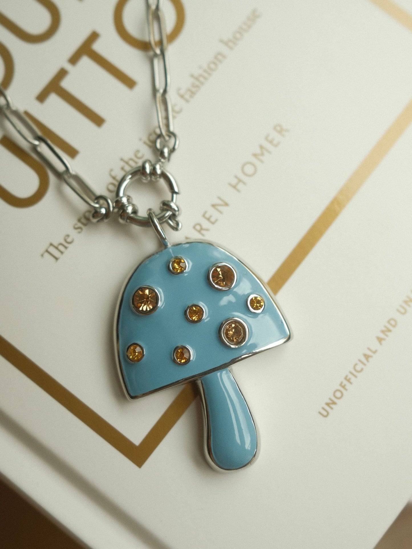 Blue Mushroom Necklace (silver)