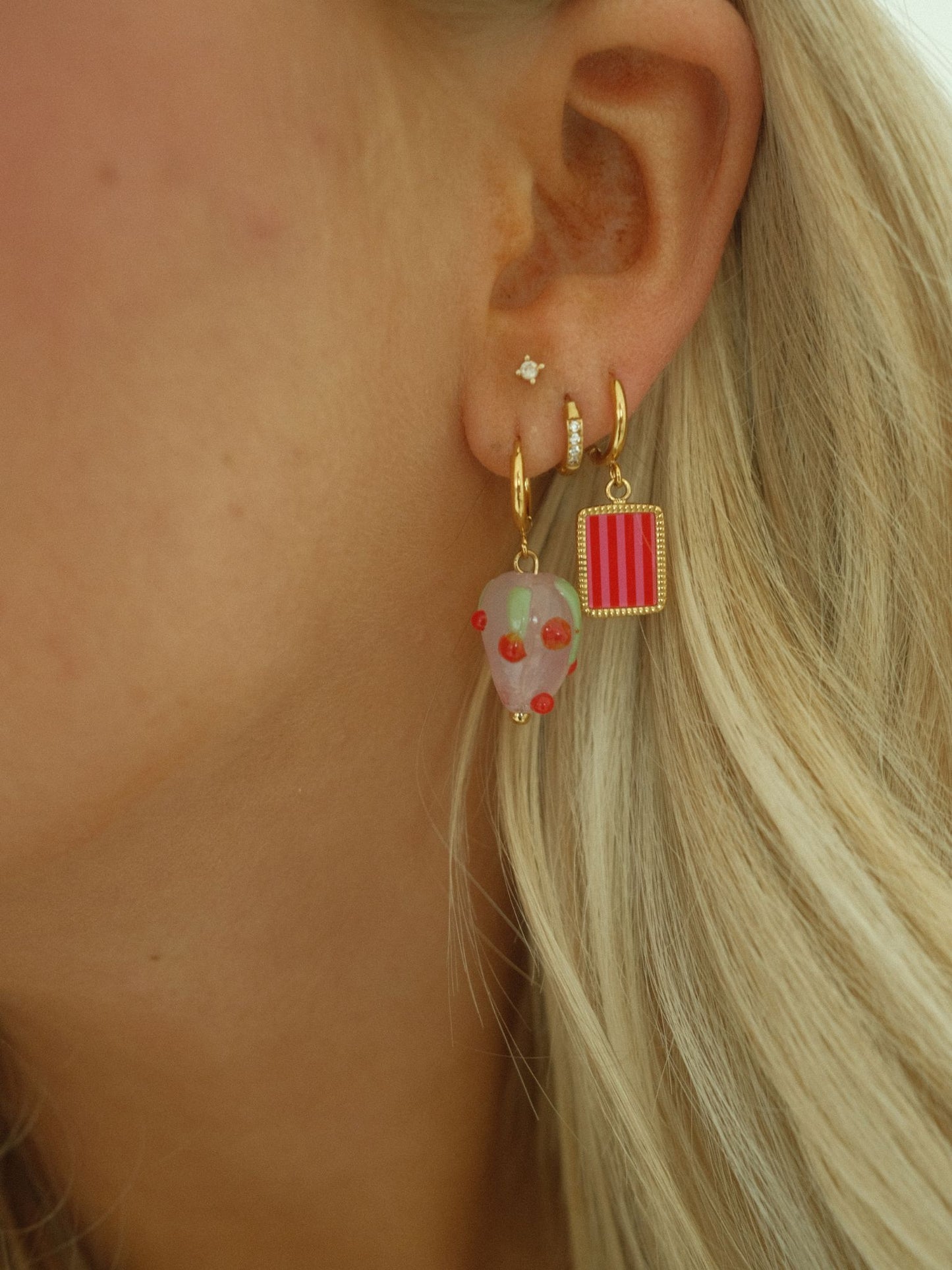 Pink Strawberry Earrings (18k gold)