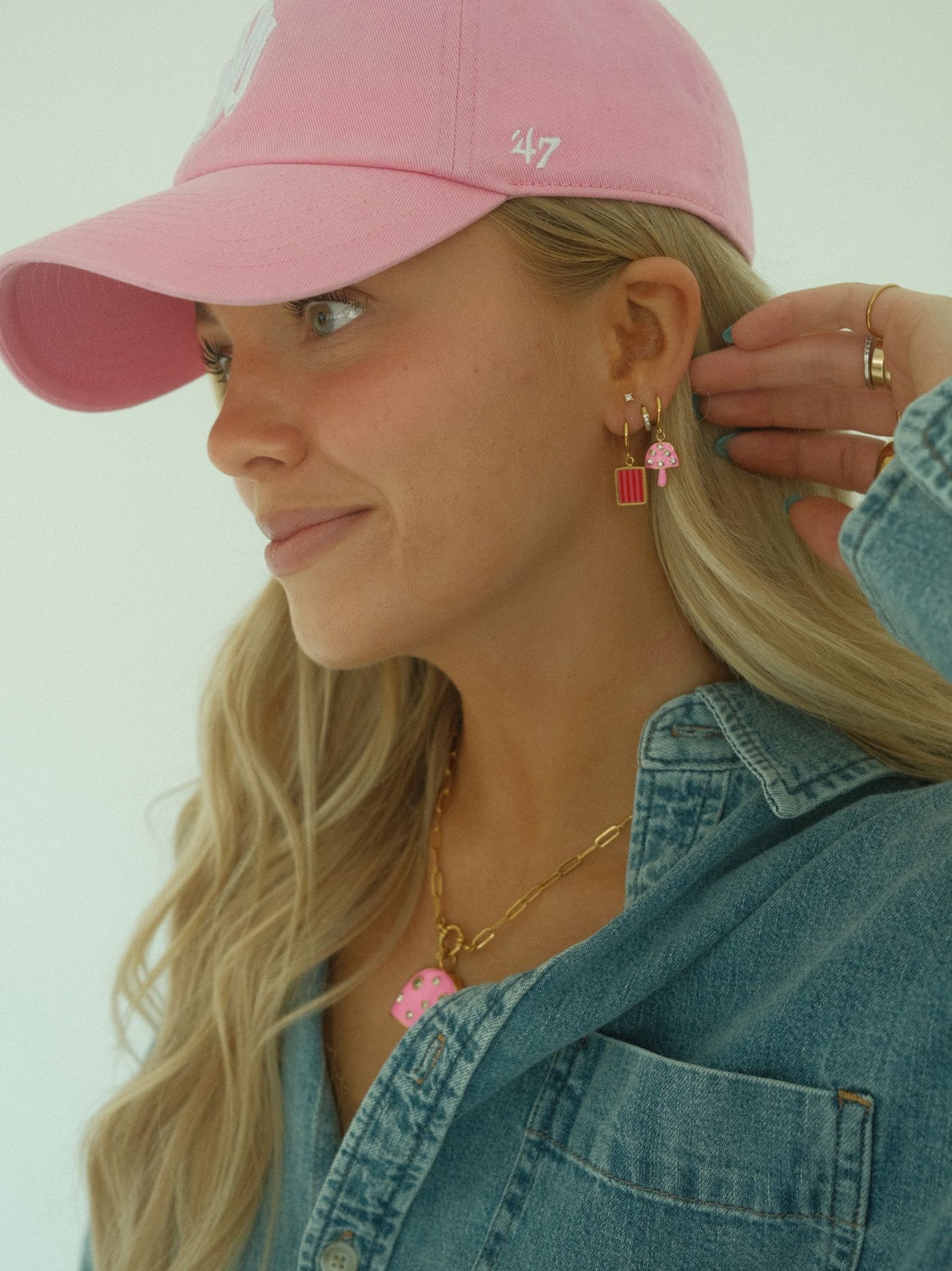 Pink Mushroom Earrings (18k gold)