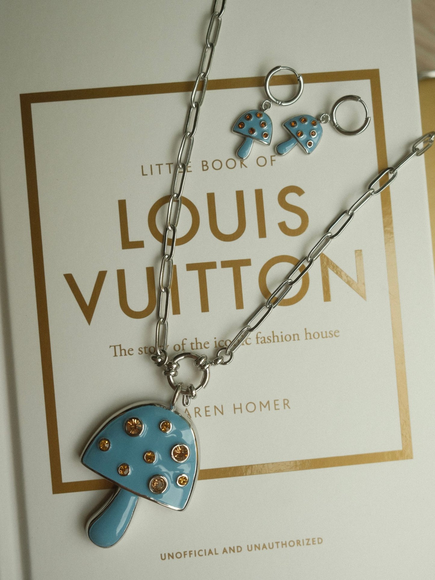 Blue Mushroom Necklace (silver)