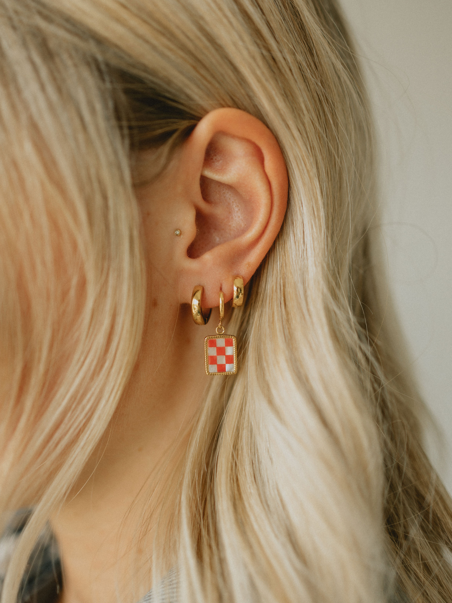 Red Checkered Hoops (18k Gold)