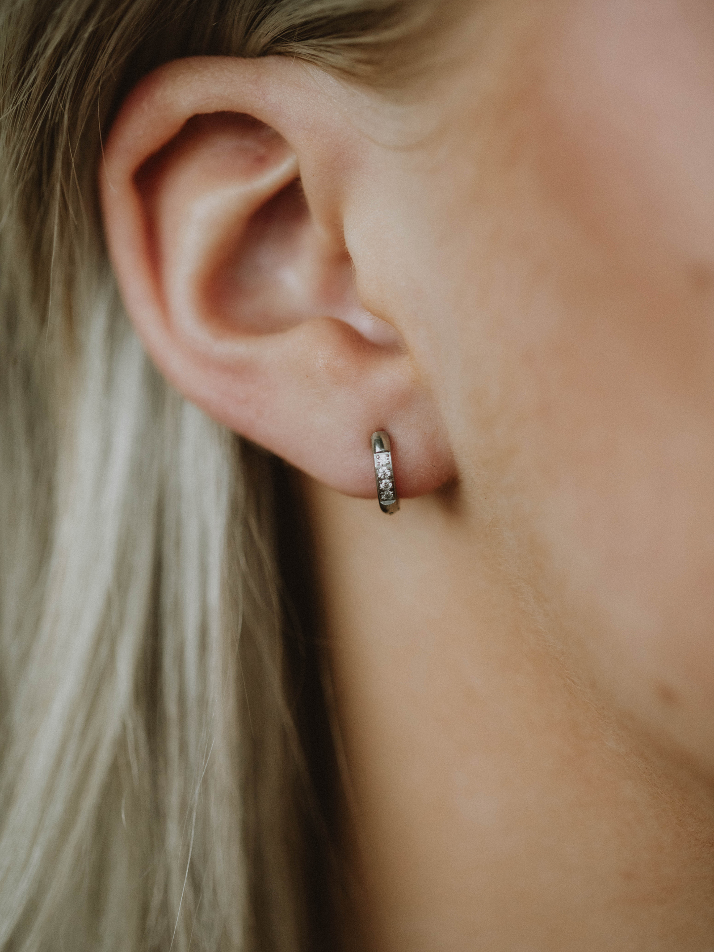 Dainty Diamond Huggie Earring - Silver