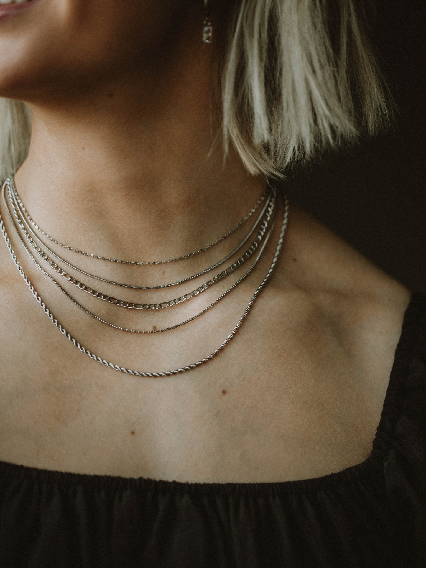 Ribbed Stacking Chain Necklace - Silver